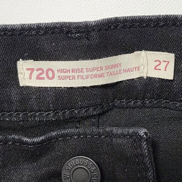 Levi's 720 Black Wash Stretch Denim High Rise Super Skinny Jeans - Picture 6 of 8